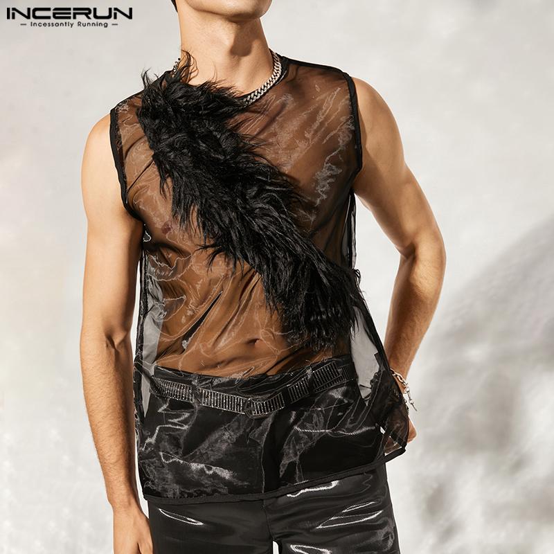 

INCERUN Летние мужские прозрачные майки без рукавов с вышивкой Клубная одежда