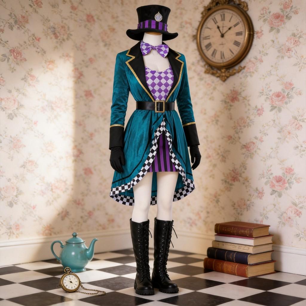 Alice In Wonderland Mad Hatter Halloween Women Costume With Polyester Fabric For Cosplay Party