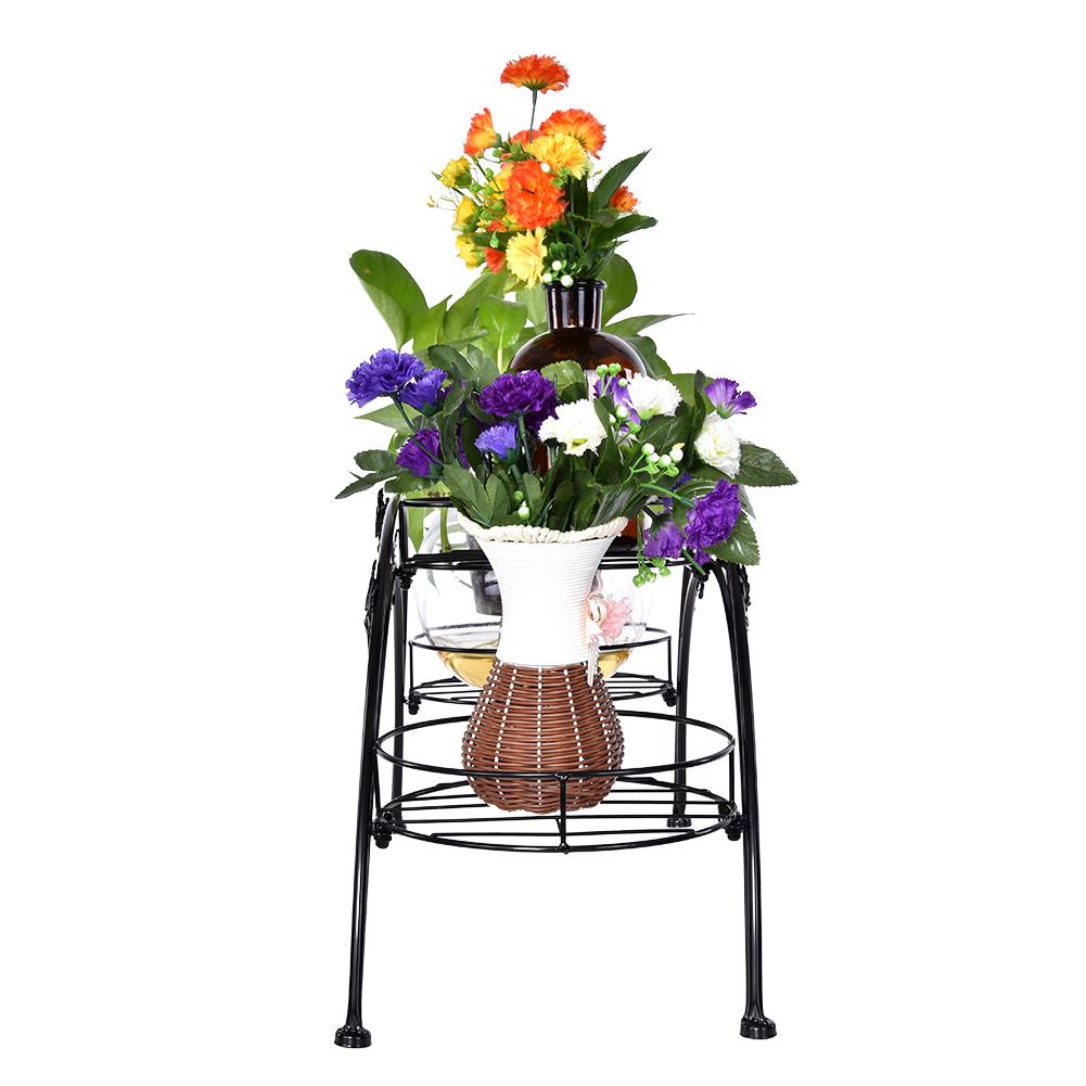 Elegant Iron Floor-Standing Plant Display Stand Flower Pot Rack for Garden Patio Decor Black