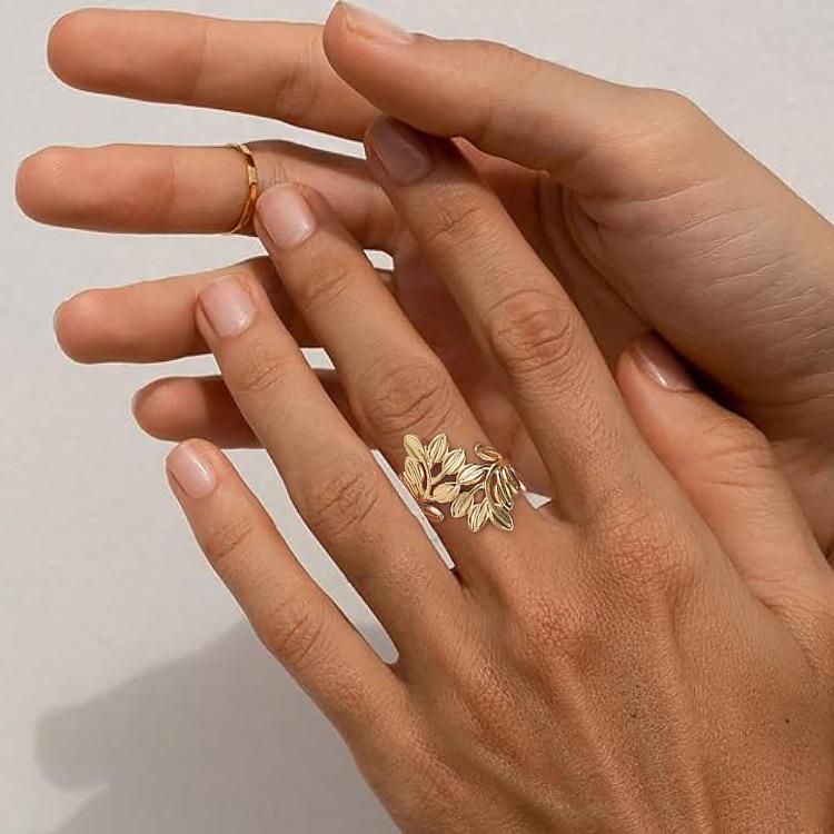 Women All Match Bohemian Style Leaf Shape Open Ring