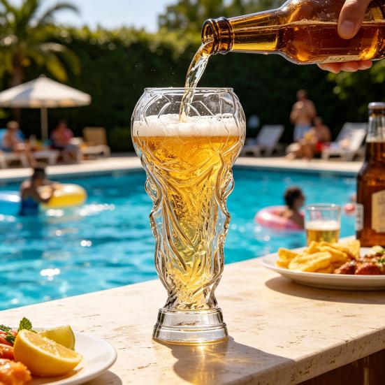 Trophäen-förmiges Bierglas Kreativer Fußball-Design-Becher Neuheit Trinkbecher
