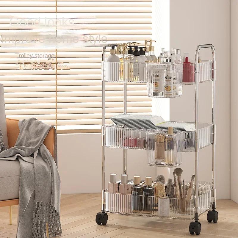 Storage Shelf Transparent Acrylic Trolley Cosmetics Bedroom Living Room Snack Storage Shelf Bathroom Mobile Home Shelf
