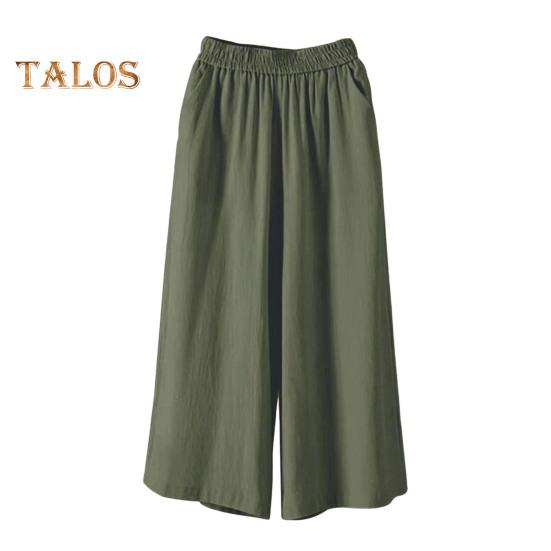 Pantaloni tăiați pentru femei, cu talie elastică, cu talie mijlocie, cu picior largi, cu buzunare, de culoare uni, pantaloni ocazionali, cu tăiere lejeră