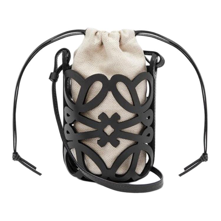 New LOEWE Classic Cow Leather/Canvas Crossbody Bag Women's Black C922Y62X02-1205