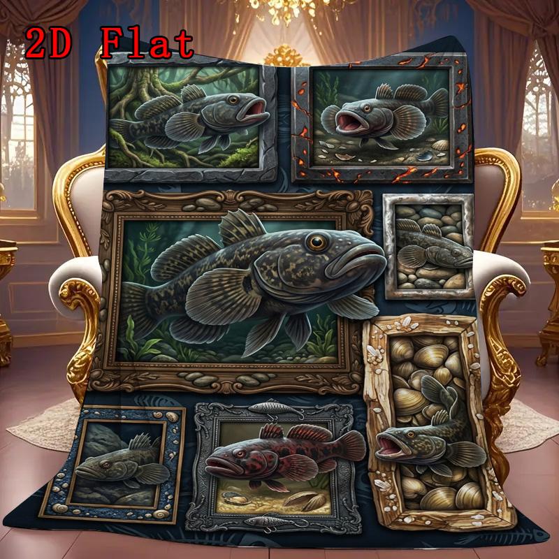 Underwater Fish Collection 2D Flat Pattern Flannel Blanket, High quality All Seasons, Home Decor, Warmth and Comfort, Perfect for Christmas Gifts.