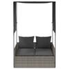 VidaXL Double Sun Lounger with Roof and Curtains Grey Braided Resin, Sunbed, Outdoor Daybed, Daybed of 4002757
