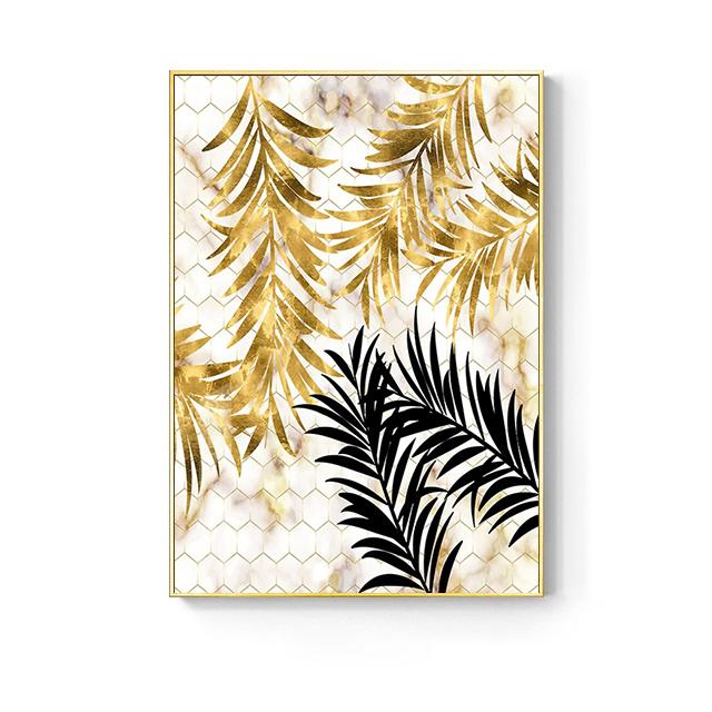 Nordic Golden Abstract Leaf Flower Poster Canvas Painting Print Cuadros Art Wall Decoration Mural Modern Home Living Room Decor No Frame