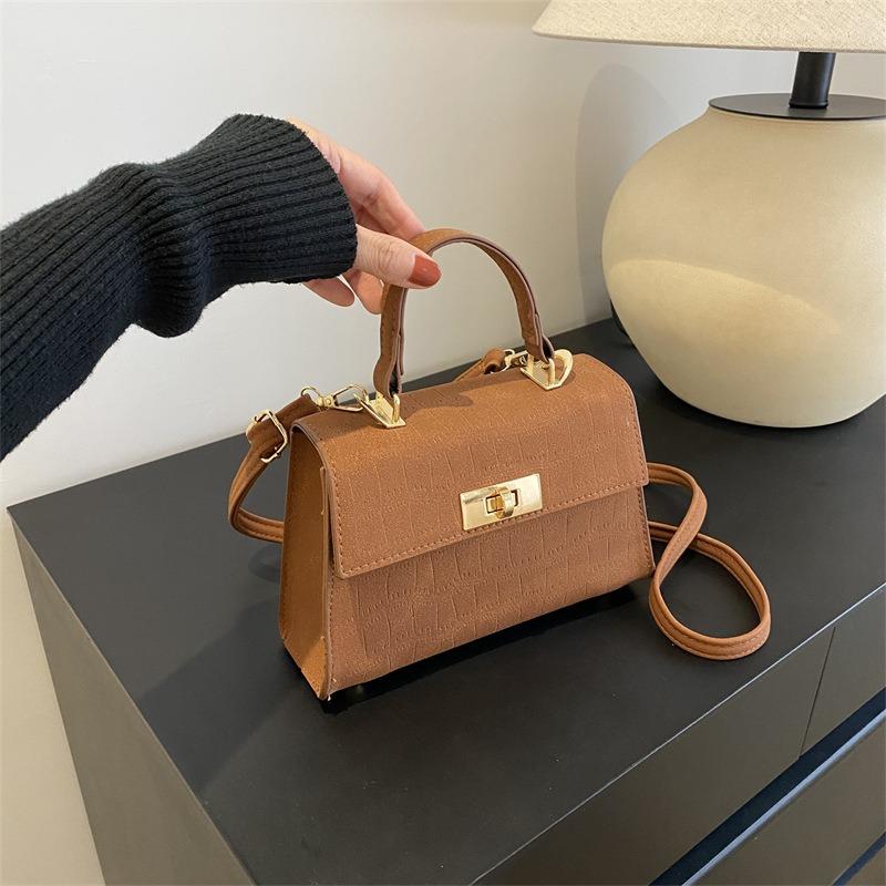 Textured Small Bag Women's Winter New Retro Fashion Shoulder Messenger Bag Lock Portable Small Square Bag