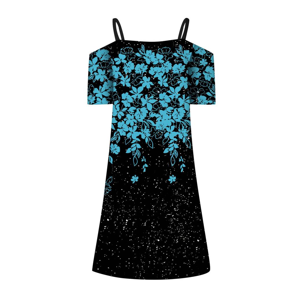 Women's Casual Printing V-neck Lace Sling Skirt Sun Skirt