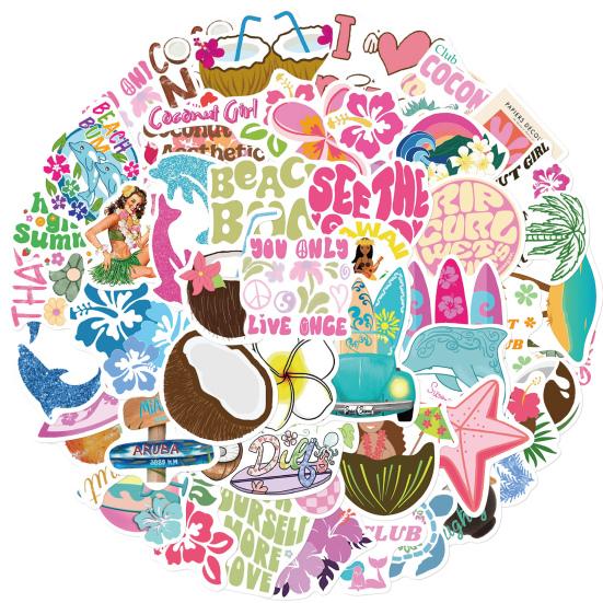 

50Pcs/Set Coconut Girl Sticker Summer Beach Vacation Self-adhesive Waterproof PVC DIY Phone Cover Luggage Skateboard Laptop Scrapbook Graffiti 1 Set