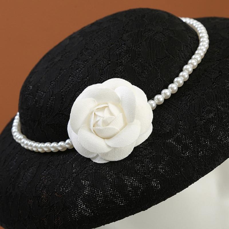Adjustable Pearls Bucket Hat Wedding Guest Flower Embellished Hat For Beach Parties Outdoor Event