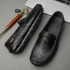 Men's Black Genuine Leather Breathable Slip-On Loafers