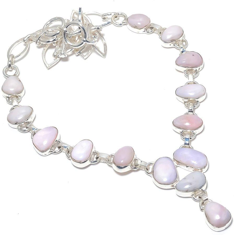

Pink Opal Gemstone Handmade 925 Silver Jewelry Necklace 18 JCN431-17