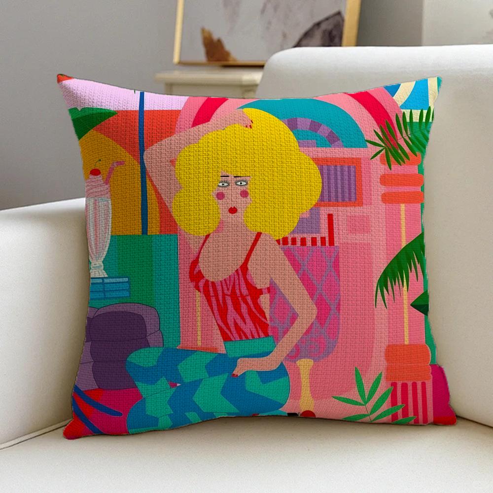 L-Lucilla Vecchiarino Cushion Cover Cushion Cover Pillowcase, Anti-Mite Invisible Zipper, Linen Sofa Cushion
