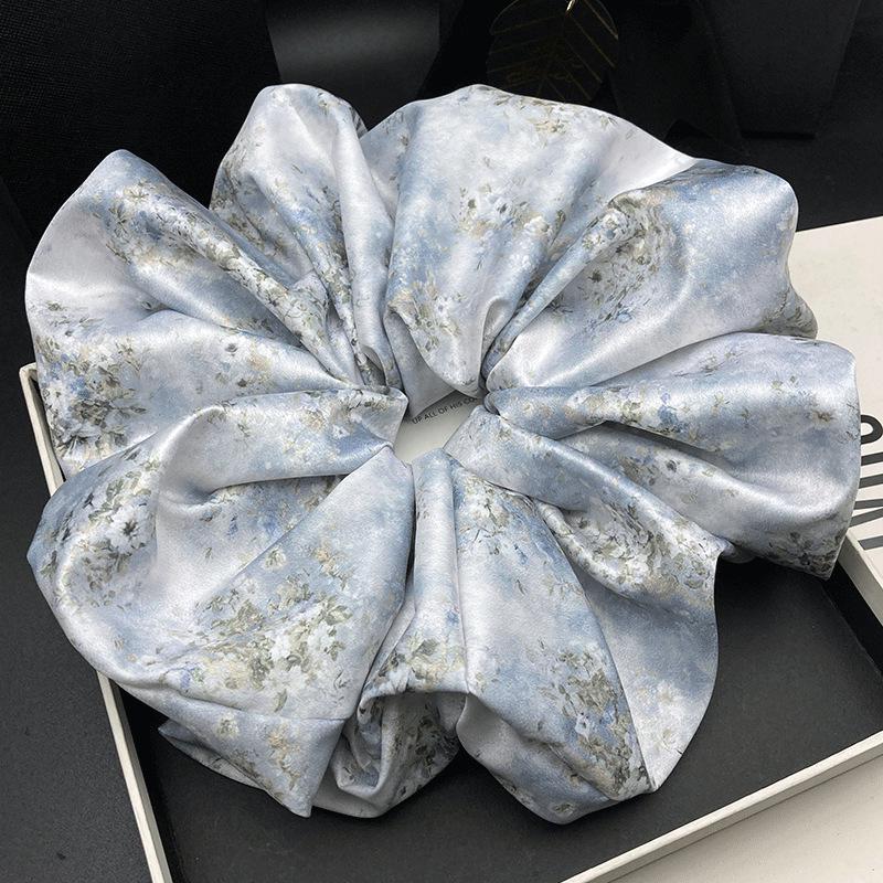 Korean Satin Tie-Dye Floral Scrunchie: Large High-End Hair Tie for Women