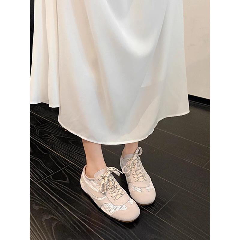 Cowhide version~ 2025 new leather mesh breathable German training shoes women's summer flat-bottomed sports and leisure Forrest Gump shoes board shoes