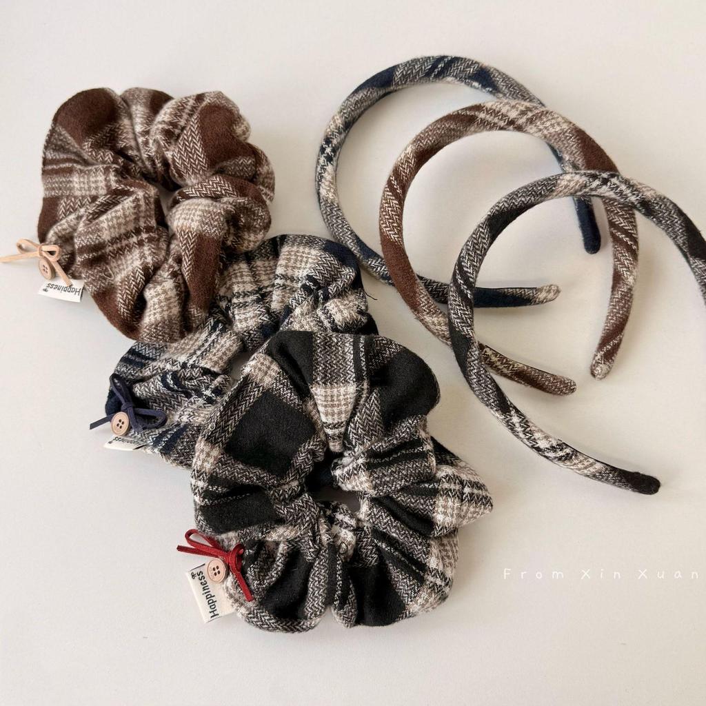 Korean Retro Plaid Bow Hair Tie - Women's High Skull Headband, New for Early Autumn 2025