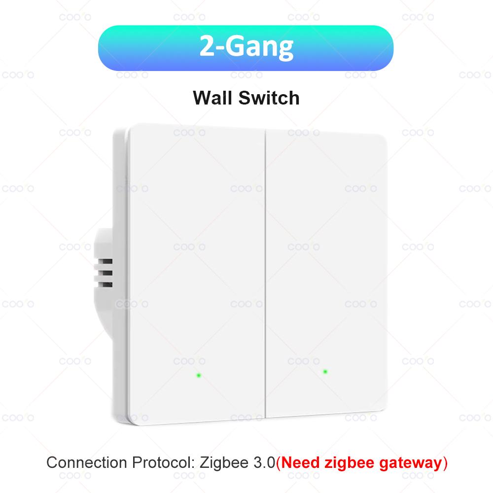Tuya ZigBee Smart Light Switch No Neutral Wire No Capacitor Needed Wall Push Button Switch 1/2/3 Gang Works with Alexa Google