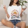 Damen Wild and Free Comfort Colors T-Shirt Retro Boho Sonne Welle Stückgefärbt S-4XL