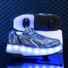 29-40 Children's Two-wheeled Charging USB Runaway Shoes LED Light-light Roller Skating Sports Shoes Girl Skates