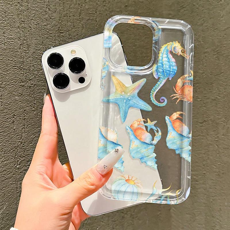 Coque de téléphone Design Fleur Tropicale & Animaux Marins Pour iPhone17 Air 16 16e 15 13 12 11 ProMax Pro Plus Anti-Choc Carcasa Cover