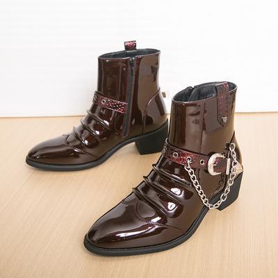 Designer Neue Herren Spitz Punk Rock Metallkette Leder Casual Chelsea Stiefelette Männlich Winter High Top Monk Strap Hip-Hop Schuhe