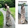 Yunnan Dali Travel Wear Long Sleeve Retro Butterfly Print Elastic Threaded Long Dress Irregular Dress Autumn