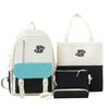 New Simple Four-piece School Bag Female Student Campus Backpack Simple Large Capacity Contrasting Color Backpack