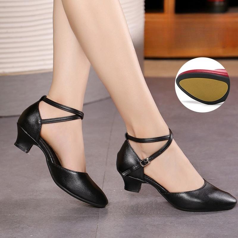 Latin Dance Shoes Women Medium Heel Soft Sole Ballroom Dance Shoes Red