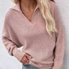 IHUASU Jesienno-zimowy sweter damski z dzianiny z długim rękawem, luźny, w jednolitym kolorze, z dekoltem w serek