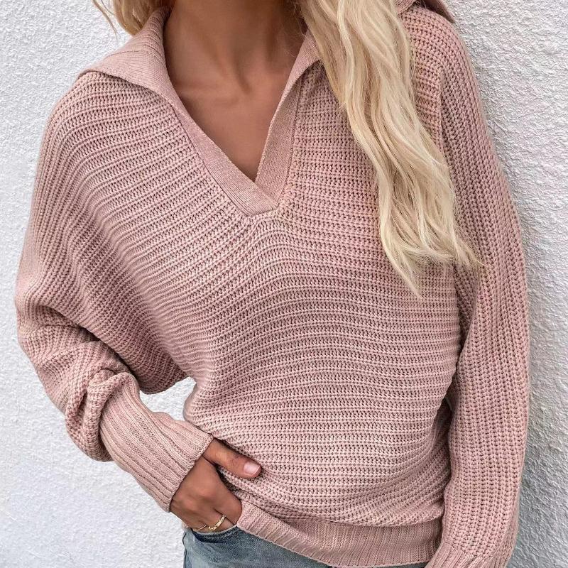 IHUASU Podzimní a zimní rukáv Volný Jednobarevný Svetr s dlouhým rukávem Dámský svetr s výstřihem do V