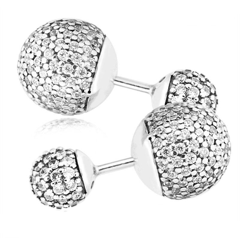 Echte 925 Sterling Silber Ohrringe Frauen Pave Tropfen, Klare CZ Ohrstecker Modeschmuck Pendientes Mujer