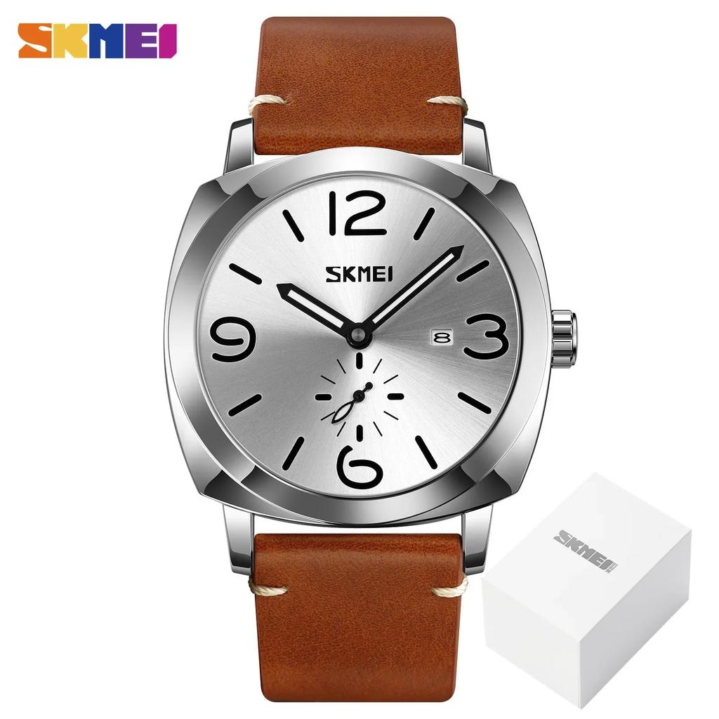 SKMEI 9305 Brand Luxury Genuine Leather Strap Quartz Wristwatches Male Simple Date Time Sport Watches Mens Clock reloj hombre