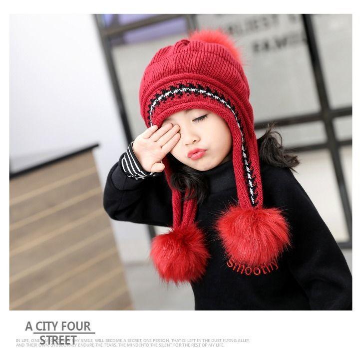 Parent-child children's hats winter cute girls' princess hats autumn and winter fleece warm knitted ear hats wool hats