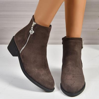 Women Suede Chelsea Ankle Boots Chunky Fashion Mid Heels Walking Shoes Winter New Trend Goth Casual Woman Short Botas Mujer