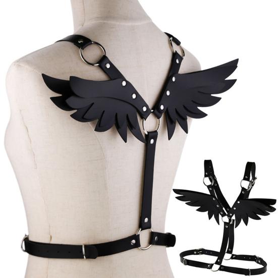 Angel Wing Faux Leather Adjustable Harness Waist Shoulder Bondage Halterneck