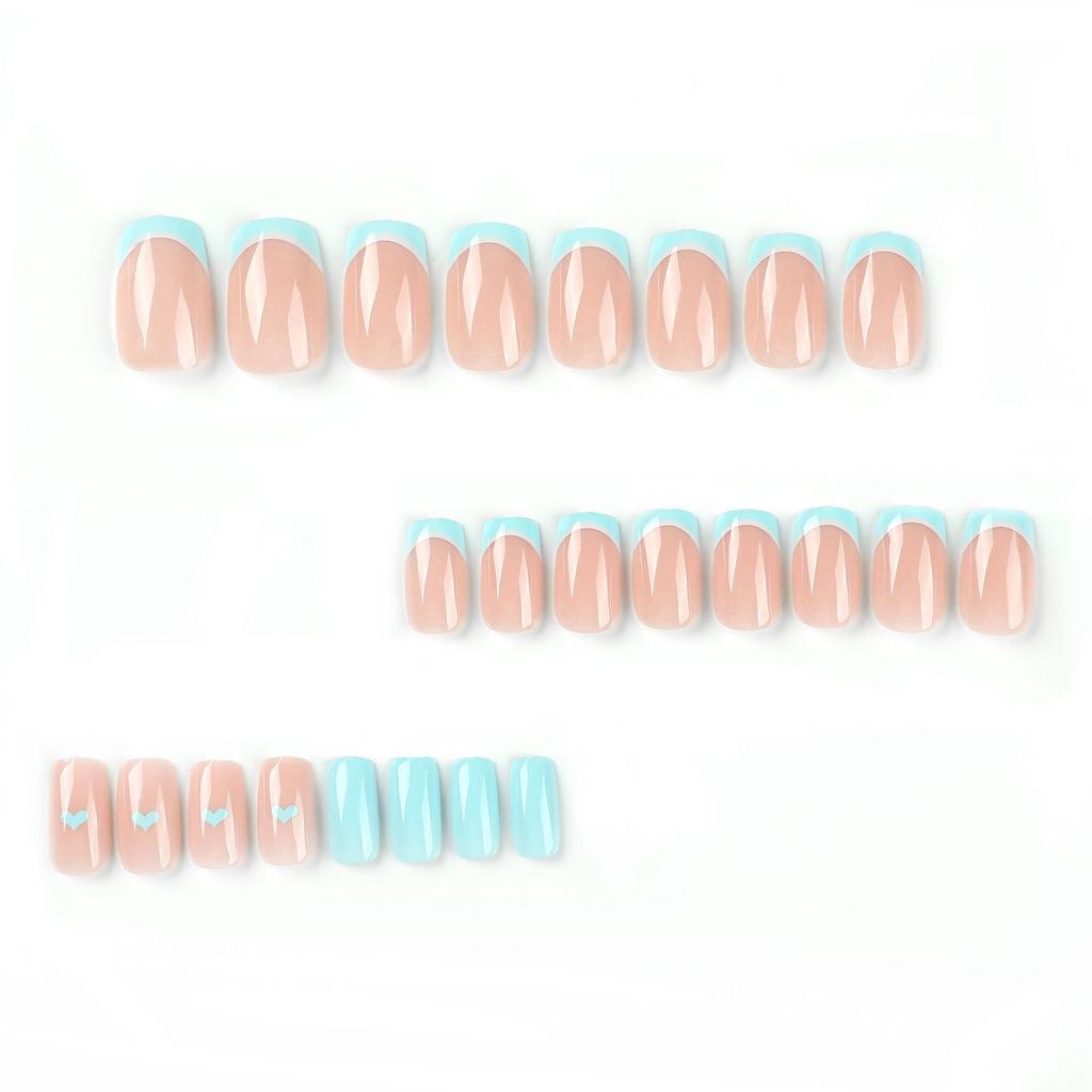 Tragbarer Nagel-Blau-Weiß-Spleiß-French-Nail-Patch Blau-Liebe-Falschnagel-Patch