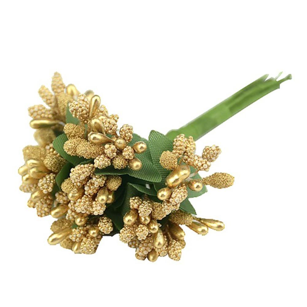 

12Pcs/lot Exquisite Silk Flower Artificial Flowers 10 Colors Handmade Flowers Stamen DIY Wreath Ornaments золотий