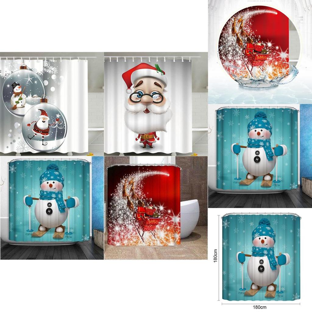 Premium Quality Christmas Snowman Waterproof Bathroom Shower Curtain With 12 Hooks For Festive Decor
