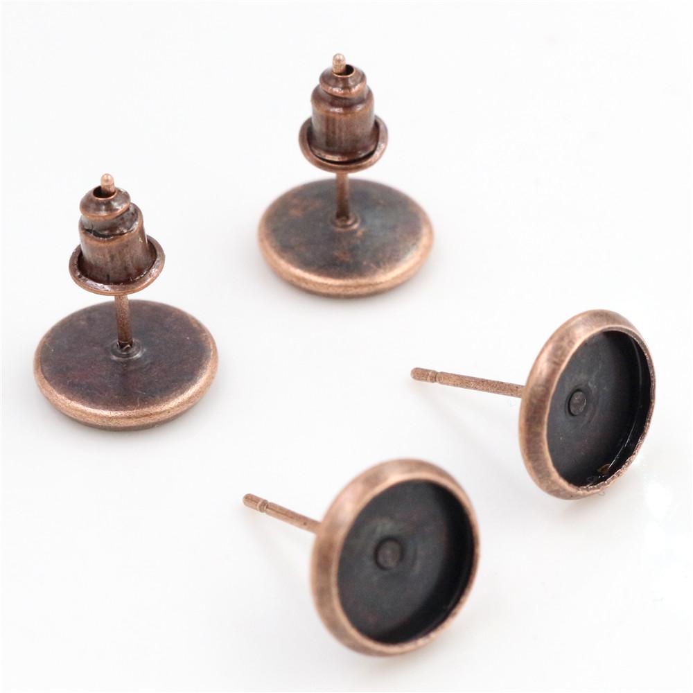 

50pcs/Lot 8 Colors 6mm 8mm 10mm 12mm Brass Material Earring Studs(with Ear plug) Base,Fit 6-12mm Glass Cabochons 8mm 50pcs