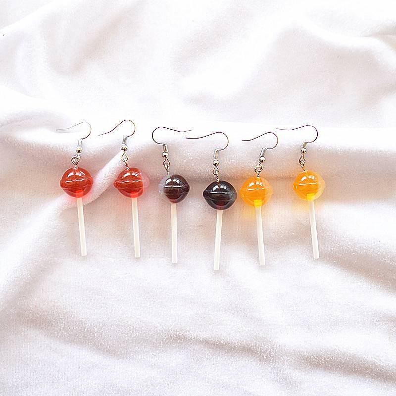 

American Simulation Candy Toy Earrings Sweet Personality Creative Resin round Lollipop European and Three-Dimensional Earrings for Women Earrings Long