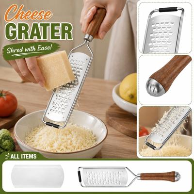 Stainless Steel Grater with Wooden Handle Flat Surface Grater for Cheese Potato Vegetable Fruit Slicing and Shredding Kitchen Tool