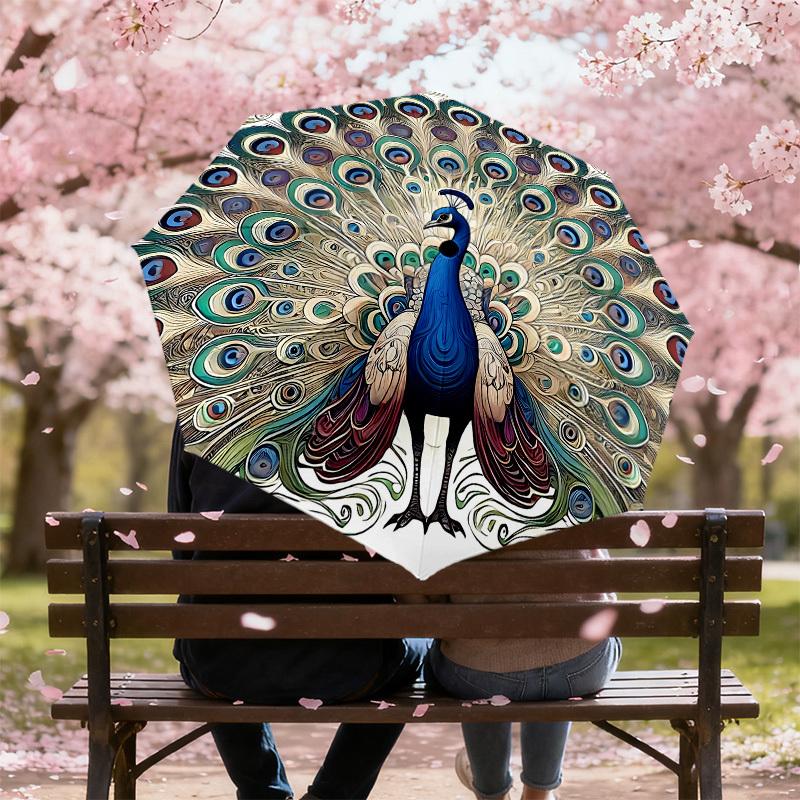 1PC peacock feathersAutomatic Open/Close Umbrella with Windproof, 8-Rib Sturdy Canopy, Durable Ribs, Fashionable Design1295A