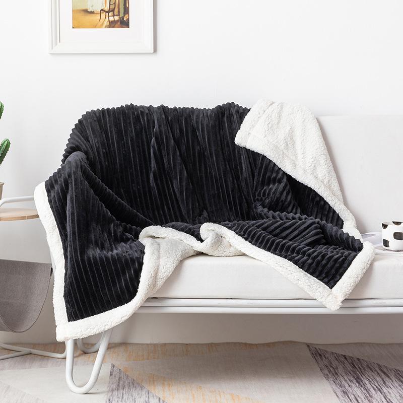 Nap Air-conditioning Blanket Soft and Comfortable Thickened Double-layer Solid-color Striped Lamb Wool Drawn Blanket