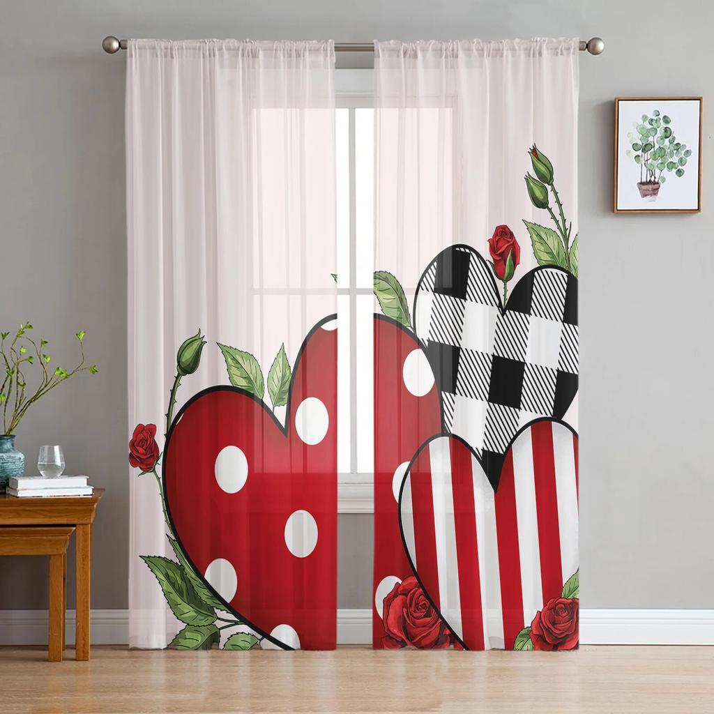 Love Pink Rose Butterfly Sheer Curtains for Bedroom Living Room Voile Window Curtains Tulle Curtains for Kids Room