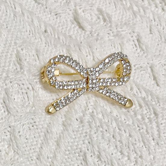 Women Brooch Bowknot Shape Anti-Rust Finish Shawl Clip with Faux Pearl Rhinestones Inlaid Sweaters Scarves Jackets Decorative Anti-exposure Pin