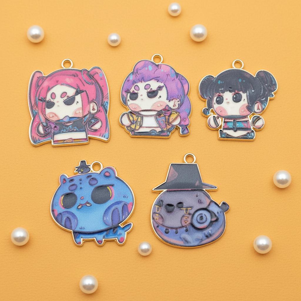 5PCS KPOP Demon Hunter Enamel Charms, Cute Animal Pendants (Lumi Zoey Derpy Tiger Magpie) for DIY Bracelets Keychains, Kawaii