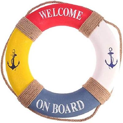Mittelmeerstil Willkommen an Bord Rettungsring Bastelarbeiten Hängende Schaumstoff Boje Schwimmring Wanddekoration Dekor - 50CM, Rot und Gelb