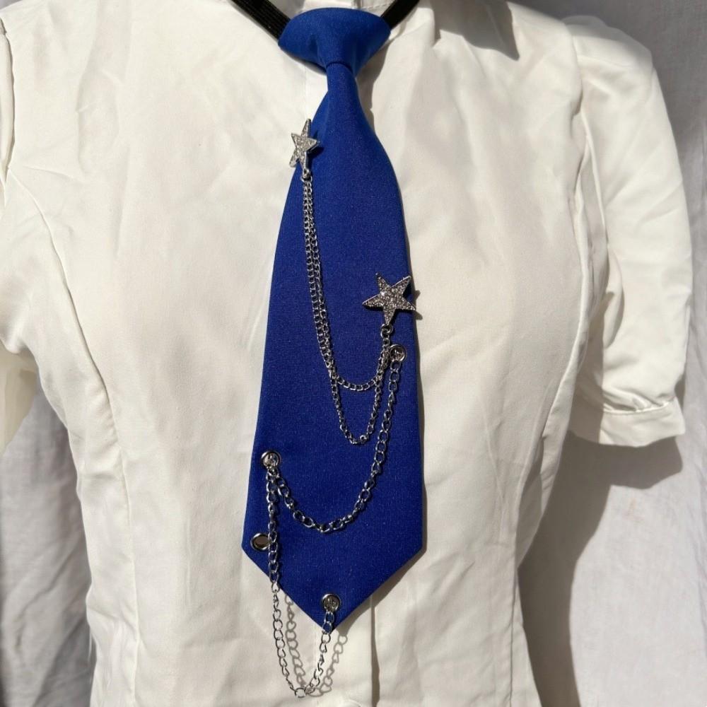 

Collares Academy Style Pre-tied Tie Choker Candy Color Long Necktie Star Chain Tie Women Style 6