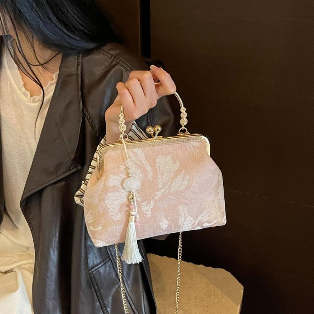 Handbag Women Fabric Embroidered Tassel Chain Strap Daily Party